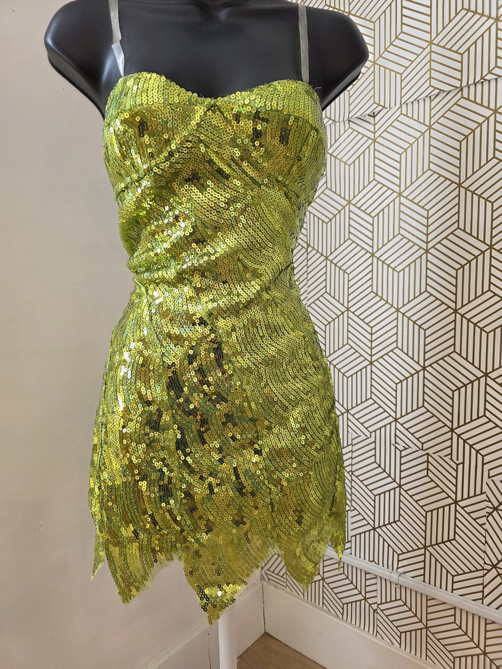 Tinkerbell Sequin Strapless Mini Dress in Lime Green